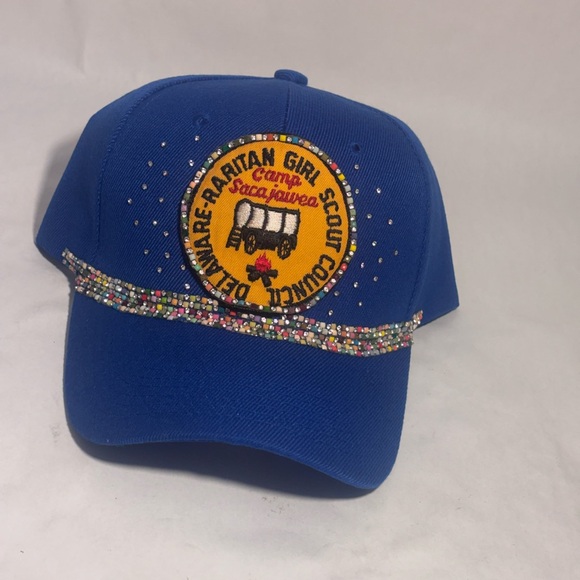 Handmade Accessories - Handmade vintage Blinged out Camp Sacajawea Girl  Scout baseball Cap Hat